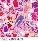 Seamless pattern for fashion Design - Silhouettes of glamor clothes and accessories - colorful images on  pink background. Стоковая иллюстрация, агентство Ingram Publishing / Фотобанк Лори