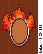 Oval frame with spurts of flame on stripe dark background. Стоковая иллюстрация, агентство Ingram Publishing / Фотобанк Лори