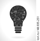 Doodle idea lightbulb icon with infographics charts isolated vector illustration. Стоковая иллюстрация, агентство Ingram Publishing / Фотобанк Лори