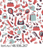 Seamless woman accessories background of perfume shoes comb and perfume vector illustration. Стоковая иллюстрация, агентство Ingram Publishing / Фотобанк Лори