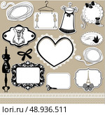 Set of frames, symbols, tools and accessories for sewing studio. Стоковая иллюстрация, агентство Ingram Publishing / Фотобанк Лори