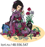 Beautiful japanese woman with flowers (geisha and chrysanthemums) Стоковая иллюстрация, агентство Ingram Publishing / Фотобанк Лори