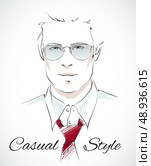 Casual business style. Handsome businessman portrait with glasses tie and unbuttoned shirt isolated vector illustration. Стоковая иллюстрация, агентство Ingram Publishing / Фотобанк Лори