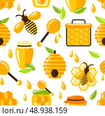 Decorative honey bee hive and cell food seamless pattern vector illustration. Стоковая иллюстрация, агентство Ingram Publishing / Фотобанк Лори