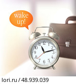 Alarm clock and briefcase business wake up background vector illustration. Стоковая иллюстрация, агентство Ingram Publishing / Фотобанк Лори