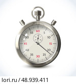 Realistic metallic stopwatch sport chronometer isolated on white background vector illustration. Стоковая иллюстрация, агентство Ingram Publishing / Фотобанк Лори
