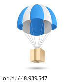Parachute gift box package aerial post delivery emblem icon vector illustration. Стоковая иллюстрация, агентство Ingram Publishing / Фотобанк Лори
