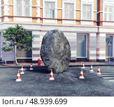 meteorite fell on a city street. 3d concept . Стоковое фото, агентство Ingram Publishing / Фотобанк Лори