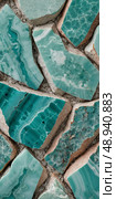 Intricate patterns of amazonite stones create a mesmerizing display of turquoise hues, showcasing natures artistry carved over time. The stones are arranged harmoniously together Generative AI. Стоковое AI-изображение, AI-художник Юлия Петровская / Фотобанк Лори