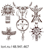 Ethnic american tribes animal totems hand drawn decorative elements set isolated vector illustration. Стоковая иллюстрация, агентство Ingram Publishing / Фотобанк Лори