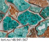 Vibrant amazonite stones reveal a stunning array of turquoise tones, intricately layered with natural textures and distinct patterns that captivate the eye with elegance Generative AI. Стоковое AI-изображение, AI-художник Юлия Петровская / Фотобанк Лори