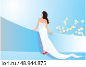 Beautiful woman dressing white dress on balcony (honeymoon illustration) Стоковая иллюстрация, агентство Ingram Publishing / Фотобанк Лори
