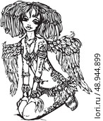 Angel girl with tattoo on her body - illustration is made in anime style. Стоковая иллюстрация, агентство Ingram Publishing / Фотобанк Лори