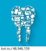 Tooth made of silhouette dental health and caries protection stomatology icons concept vector illustration. Стоковая иллюстрация, агентство Ingram Publishing / Фотобанк Лори