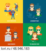 Business concept flat icons set of superhero composition with brave legendary amazing protector team infographic design elements vector illustration. Стоковая иллюстрация, агентство Ingram Publishing / Фотобанк Лори