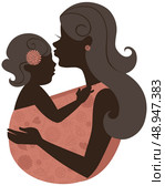 Beautiful mother silhouette with baby in a sling . Стоковая иллюстрация, агентство Ingram Publishing / Фотобанк Лори