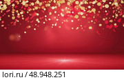 Abstract red background with golden bokeh lights and shimmering particles creating a festive atmosphere, ideal for holiday celebrations, invitations, or seasonal promotions. Стоковое AI-видео, аниматор Ирина Ручушкина / Фотобанк Лори