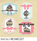 Set of vintage bakery labels. Vintage frames with sweet cupcakes . Стоковая иллюстрация, агентство Ingram Publishing / Фотобанк Лори
