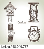 Hand drawn set of clocks and watches . Стоковая иллюстрация, агентство Ingram Publishing / Фотобанк Лори