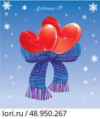 Two hearts conjuncted of warm scarf. Valentines Card. Стоковая иллюстрация, агентство Ingram Publishing / Фотобанк Лори