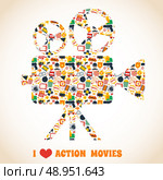 Action movie premiere cinema professional production camera concept vector illustration. Стоковая иллюстрация, агентство Ingram Publishing / Фотобанк Лори