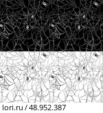 Set of 2 Halloween seamless patterns with web and spiders on black and white backgrounds. Ready to use as swatch. Стоковая иллюстрация, агентство Ingram Publishing / Фотобанк Лори