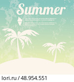 Summer holiday card with palm trees and flip flops, vector. Стоковая иллюстрация, агентство Ingram Publishing / Фотобанк Лори