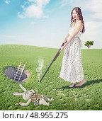 Alice kills white rabbit. Creative concept/  Photo and cg elements combinated. Стоковое фото, агентство Ingram Publishing / Фотобанк Лори