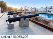 Cartagena cannon in naval museum with port at Murcia Spain. Стоковое фото, агентство Ingram Publishing / Фотобанк Лори