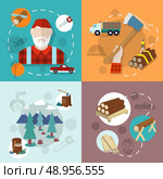 Lumberjack woodcutter flat composition icons set isolated vector illustration. Стоковая иллюстрация, агентство Ingram Publishing / Фотобанк Лори