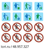 Litter throwing forbidden and allow signs icons set isolated vector illustration. Стоковая иллюстрация, агентство Ingram Publishing / Фотобанк Лори