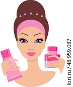 Beautiful young woman with a cosmetics set. Стоковая иллюстрация, агентство Ingram Publishing / Фотобанк Лори