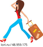 Young woman runs with a suitcase. Стоковая иллюстрация, агентство Ingram Publishing / Фотобанк Лори