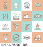 Award icons flat line set of crown insignia medallion isolated vector illustration. Стоковая иллюстрация, агентство Ingram Publishing / Фотобанк Лори