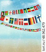 Vintage background with world bunting flags. Vector illustration. Стоковая иллюстрация, агентство Ingram Publishing / Фотобанк Лори