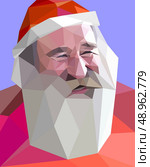 Trendy "low poly" style portrait of laughing Santa with gray beard. Стоковое фото, агентство Ingram Publishing / Фотобанк Лори