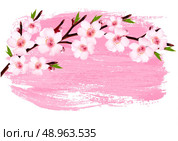 Pink paint sakura branch banner. Vector. . Стоковая иллюстрация, агентство Ingram Publishing / Фотобанк Лори