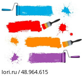 Paint brush and paint roller and paint banners. Vector illustration. . Стоковая иллюстрация, агентство Ingram Publishing / Фотобанк Лори