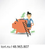 Accountant throws money into a pig . Стоковая иллюстрация, агентство Ingram Publishing / Фотобанк Лори