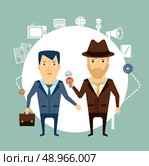 journalist interviews a person  illustration. Flat modern style vector design . Стоковая иллюстрация, агентство Ingram Publishing / Фотобанк Лори