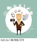 journalist photographs illustration. Flat modern style vector design . Стоковая иллюстрация, агентство Ingram Publishing / Фотобанк Лори