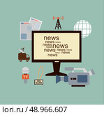 journalist says TV news illustration. Flat modern style vector design . Стоковая иллюстрация, агентство Ingram Publishing / Фотобанк Лори