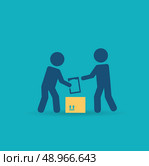 Loader talking with a man icon. Flat modern style vector design . Стоковая иллюстрация, агентство Ingram Publishing / Фотобанк Лори