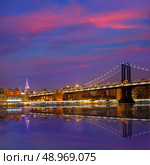 Manhattan Bridge sunset New York NY NYC skyline USA. Стоковое фото, агентство Ingram Publishing / Фотобанк Лори