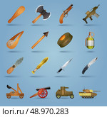 Weapon icons set with gun shotgun grenade tank stun isolated vector illustration. Стоковая иллюстрация, агентство Ingram Publishing / Фотобанк Лори