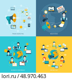 Business communication icons set with promo marketing media news conference online chat isolated vector illustration. Стоковая иллюстрация, агентство Ingram Publishing / Фотобанк Лори