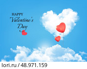 Valentine background with heart clouds and balloons. Vector. Стоковая иллюстрация, агентство Ingram Publishing / Фотобанк Лори