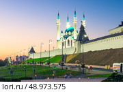 Picturesque evening view of the Kul Sharif Mosque of the Kazan Kremlin. Russia (2022 год). Стоковое фото, фотограф Константин Лабунский / Фотобанк Лори