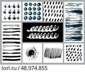 Set of creative cards with blots and scribbles. Vector illustration. Стоковая иллюстрация, агентство Ingram Publishing / Фотобанк Лори
