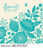 Vintage card with a blossoming branch. Vector illustration. Стоковая иллюстрация, агентство Ingram Publishing / Фотобанк Лори